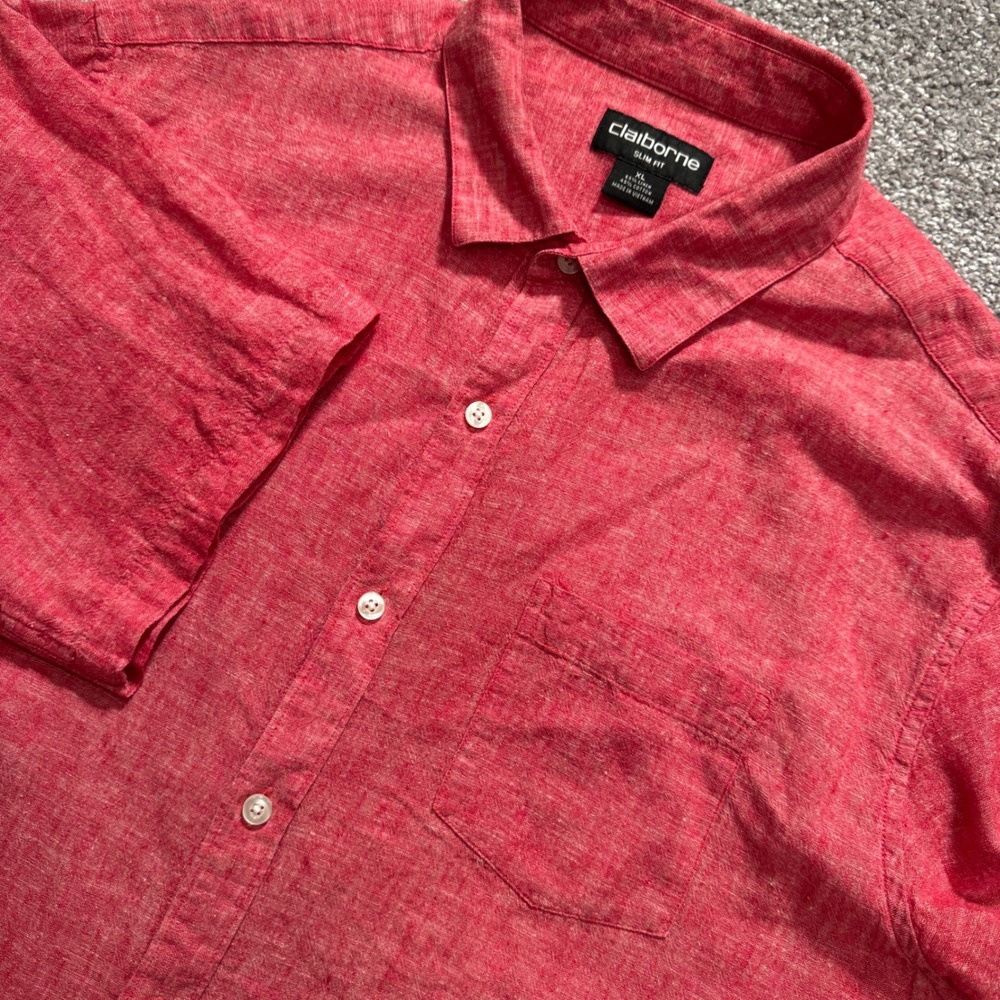 Claiborne Shirt Mens XL Heathered Linen Cotton Slim Casual Summer Beach Vacation